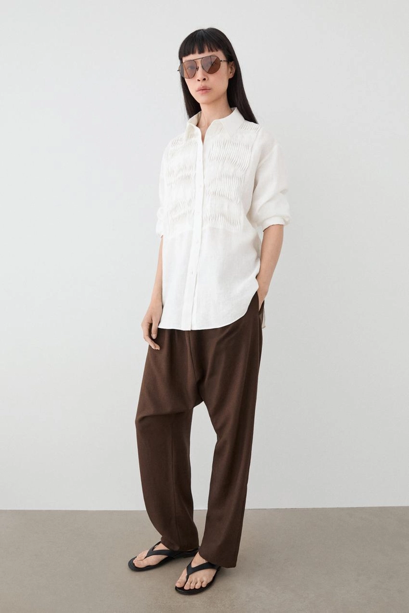 Рубашка из 100% льна с деталями биба