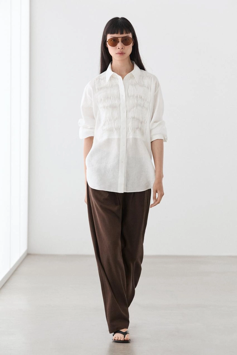 Рубашка из 100% льна с деталями биба