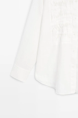 Рубашка из 100% льна с деталями биба- Заказать в России