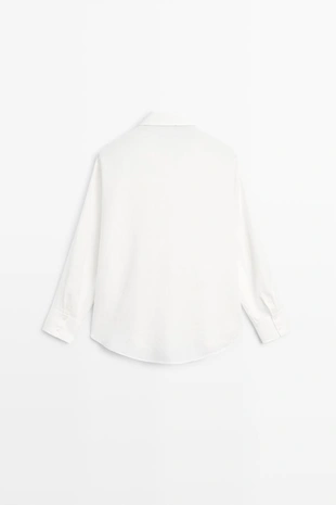 Рубашка из 100% льна с деталями биба- Заказать в России