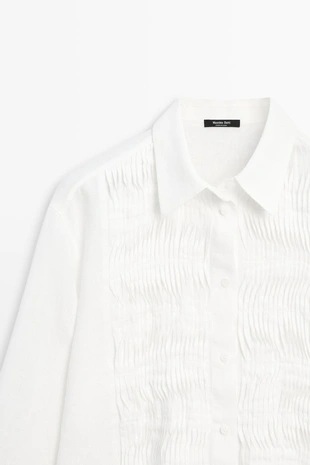 Рубашка из 100% льна с деталями биба- Заказать в России