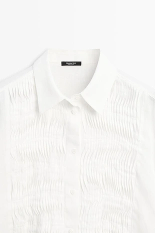 Рубашка из 100% льна с деталями биба- Заказать в России