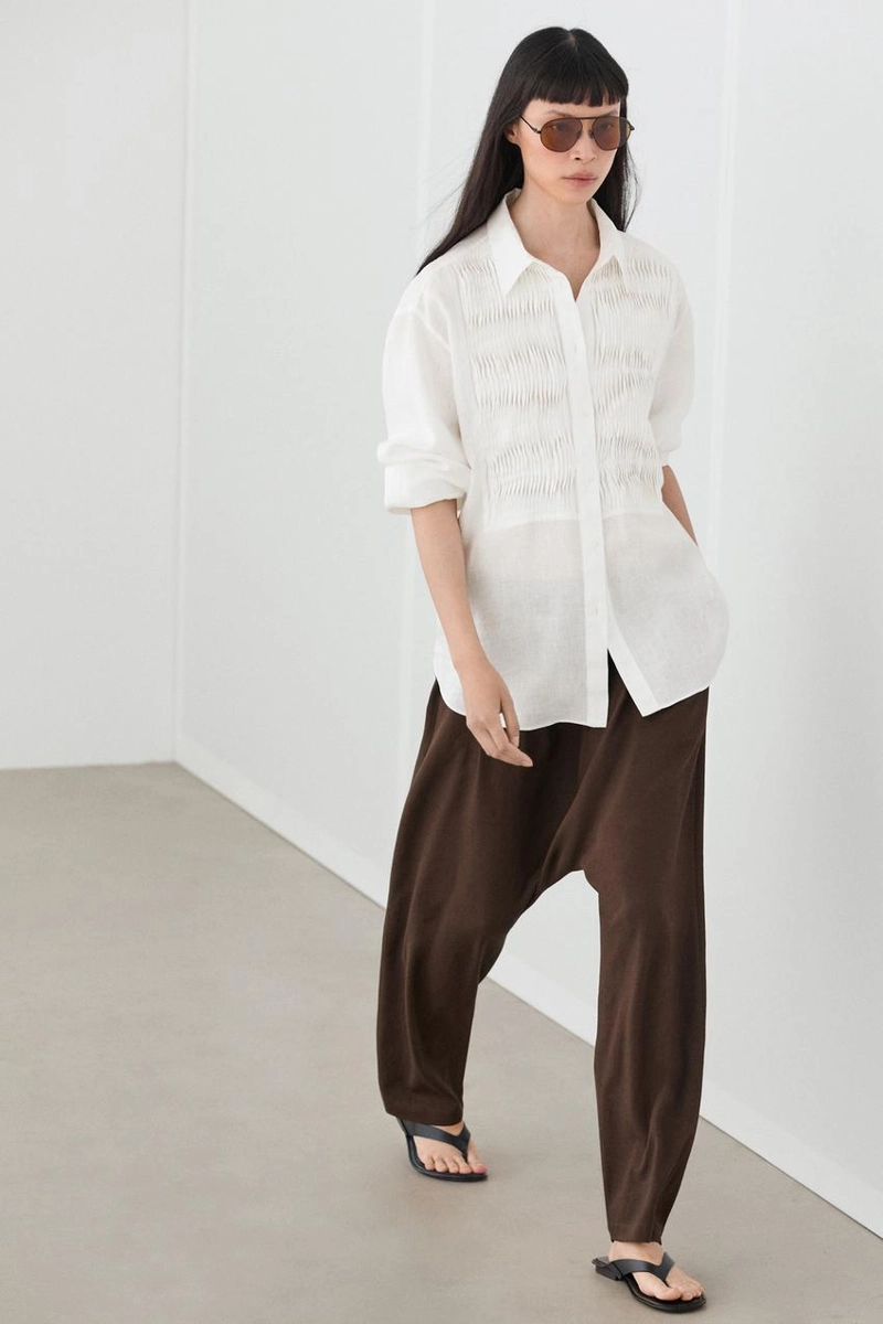 Рубашка из 100% льна с деталями биба