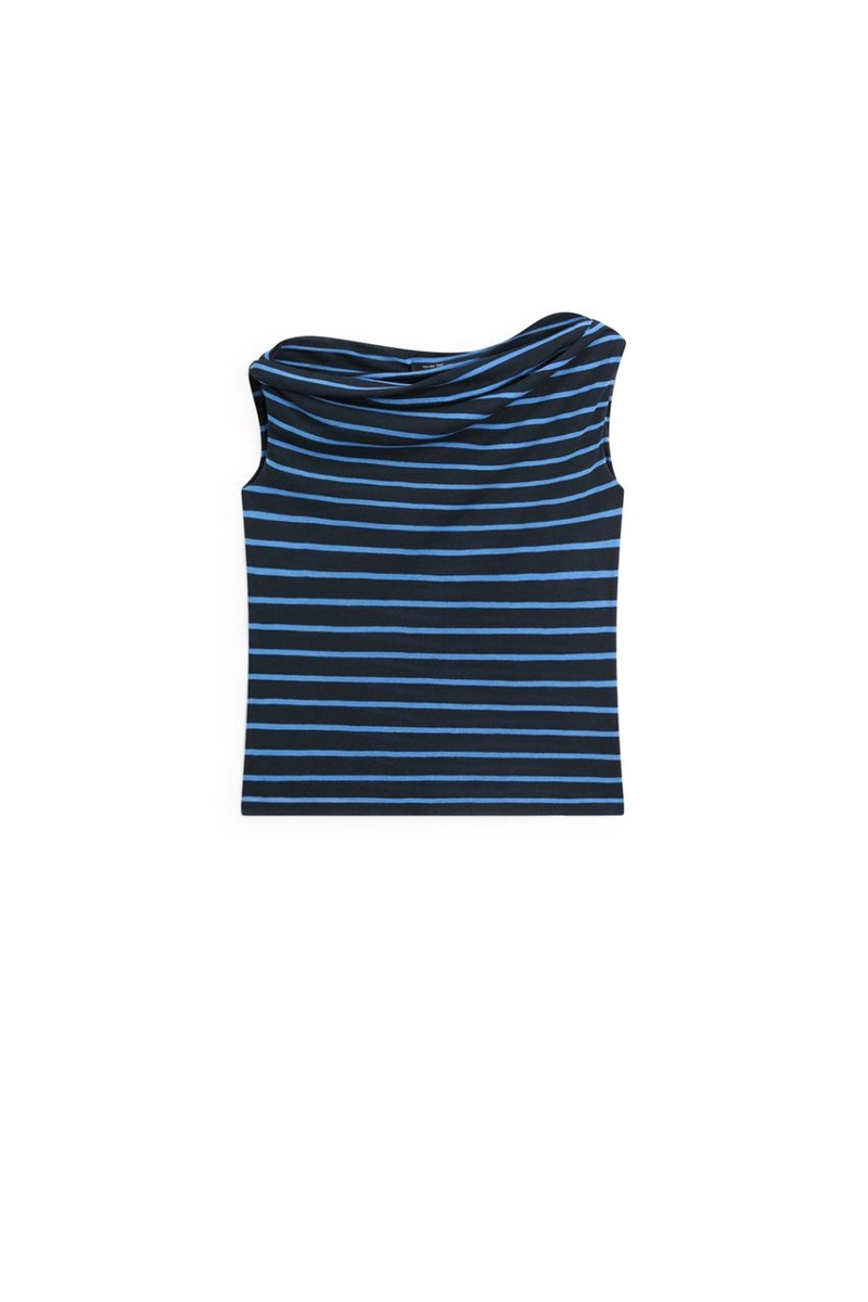 Майка из хлопка в полоску с драпировкой