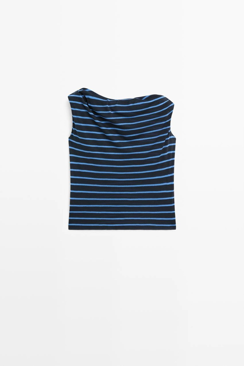 Майка из хлопка в полоску с драпировкой