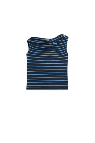 Майка из хлопка в полоску с драпировкой- Заказать в России