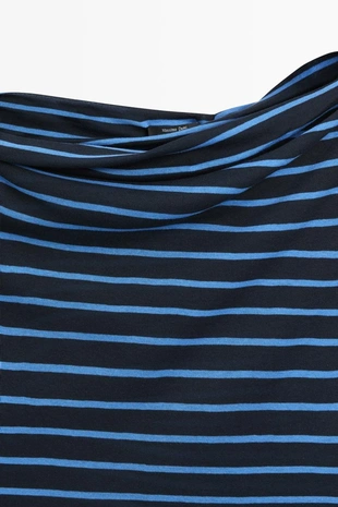 Майка из хлопка в полоску с драпировкой- Заказать в России