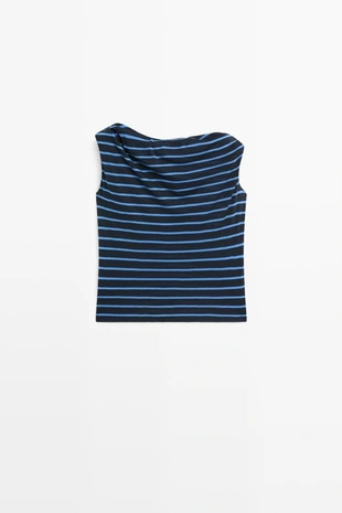 Майка из хлопка в полоску с драпировкой- Заказать в России