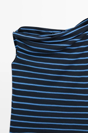 Майка из хлопка в полоску с драпировкой- Заказать в России