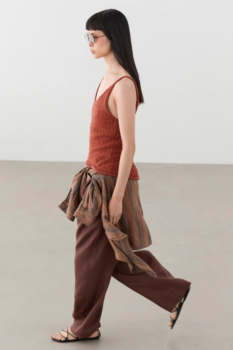 Текстурированный топ на бретелях из хлопково-шелковой смеси