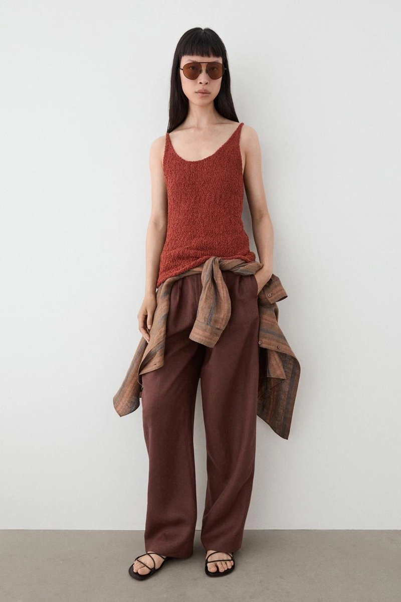 Текстурированный топ на бретелях из хлопково-шелковой смеси