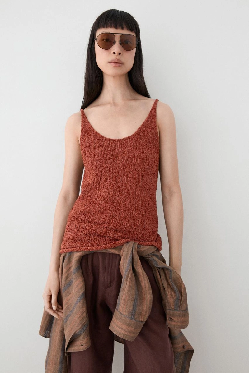 Текстурированный топ на бретелях из хлопково-шелковой смеси