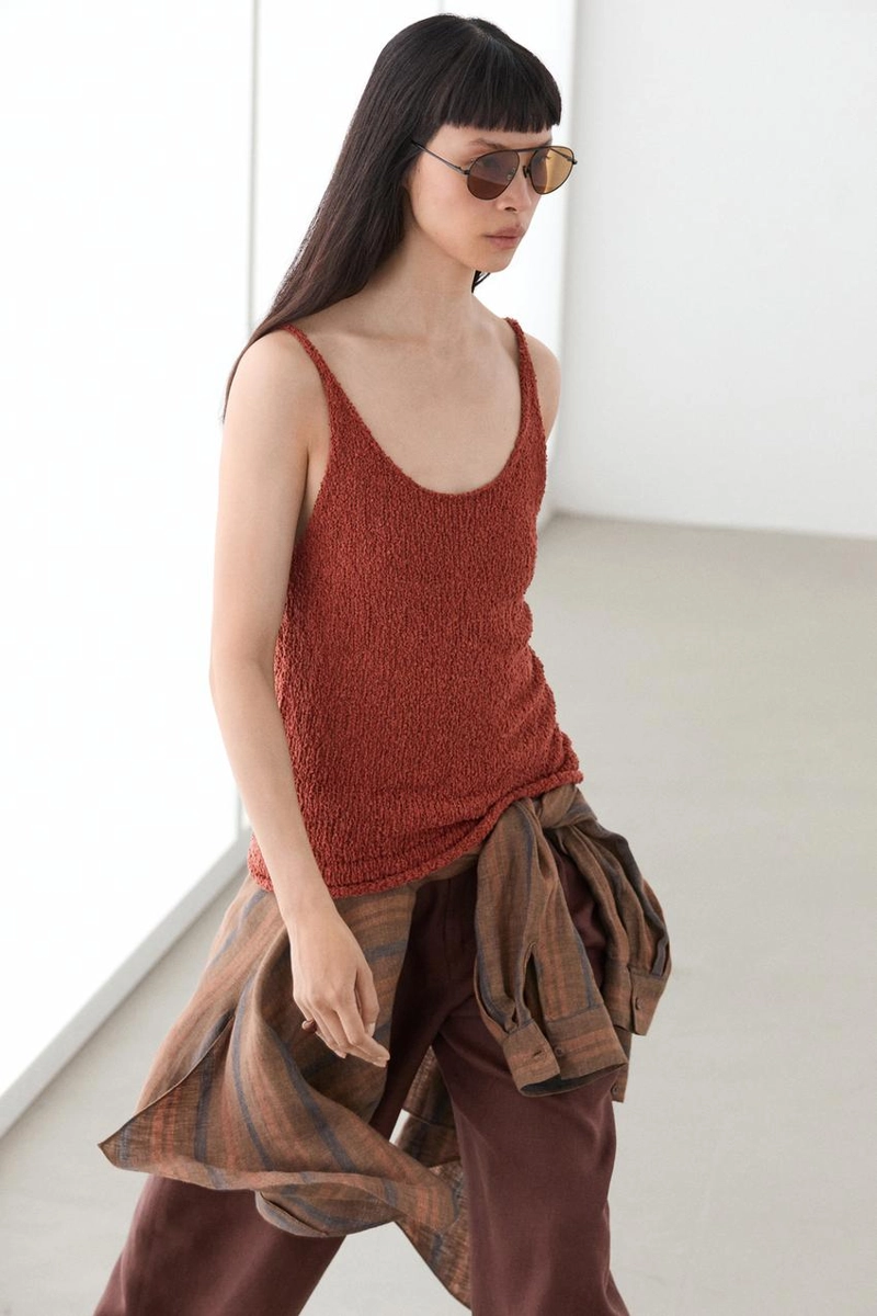 Текстурированный топ на бретелях из хлопково-шелковой смеси