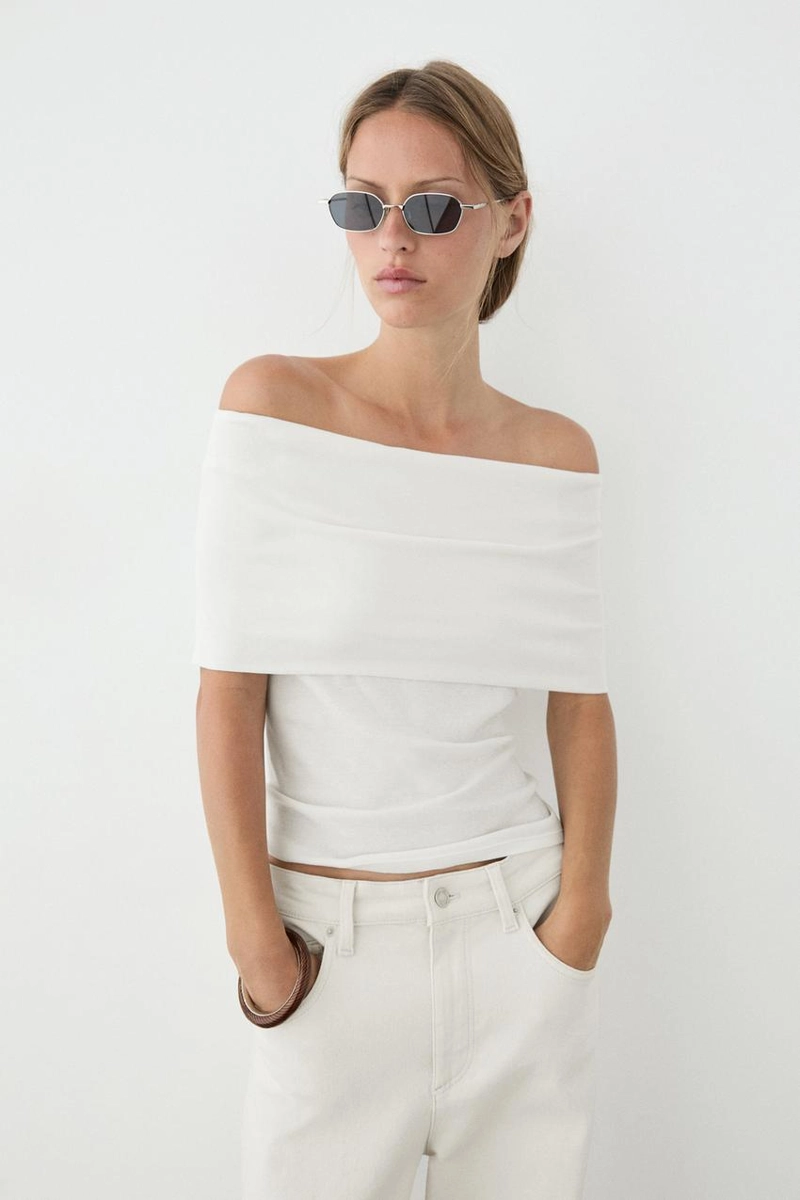 Хлопковый топ на открытых плечах