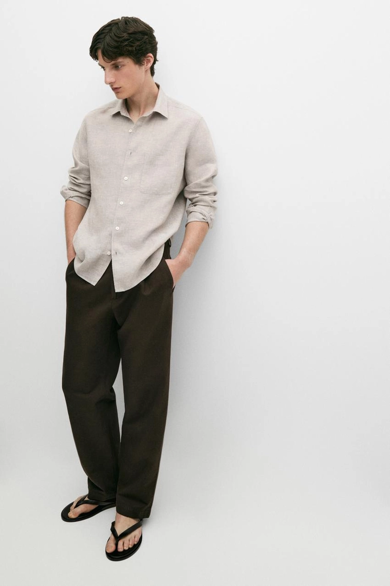 Рубашка из льна с карманом прямого кроя