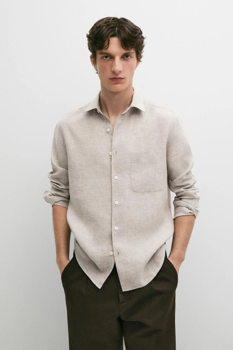 Рубашка из льна с карманом прямого кроя