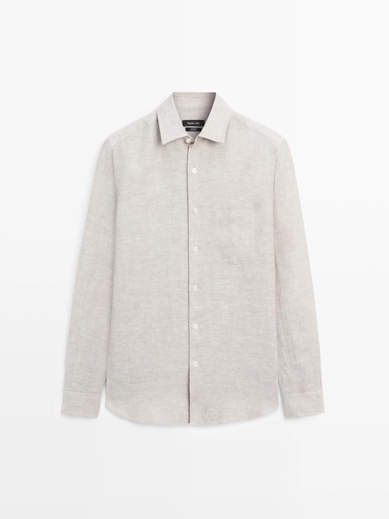 Рубашка из льна с карманом прямого кроя