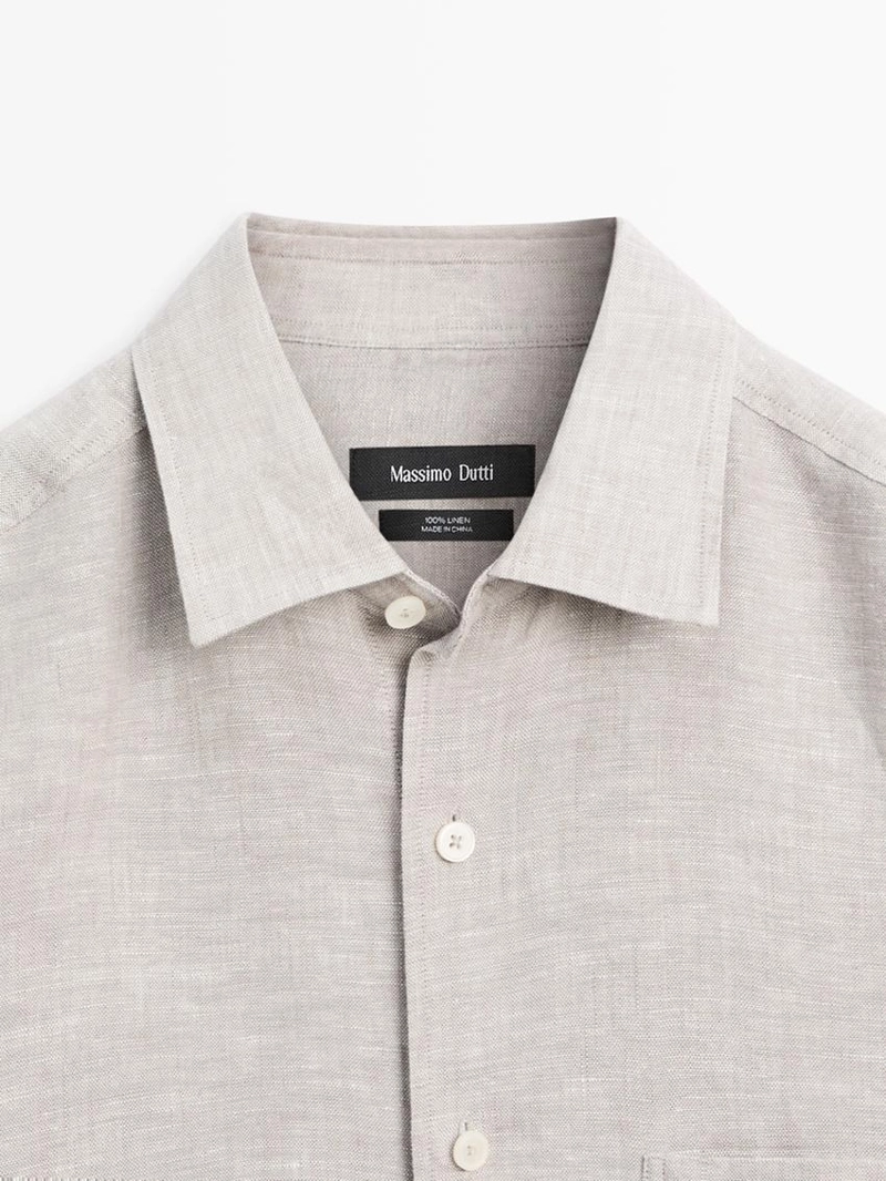 Рубашка из льна с карманом прямого кроя