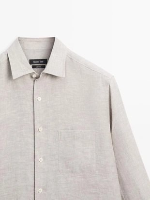 Рубашка из льна с карманом прямого кроя- Заказать в России