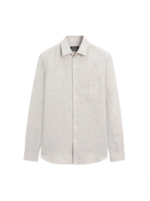 Рубашка из льна с карманом прямого кроя- Заказать в России