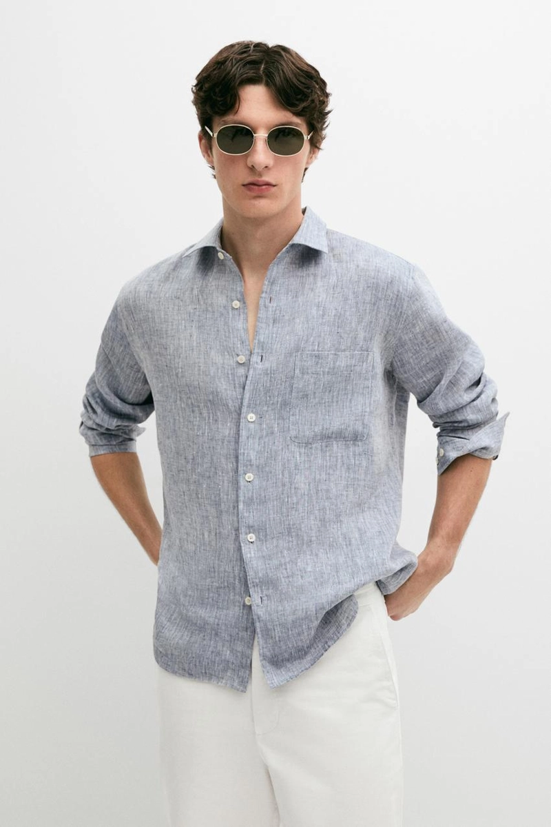 Рубашка из льна regular fit с карманом