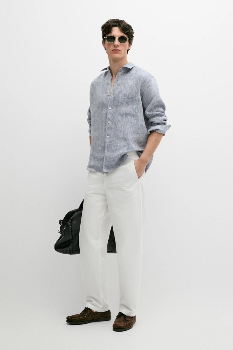 Рубашка из льна regular fit с карманом