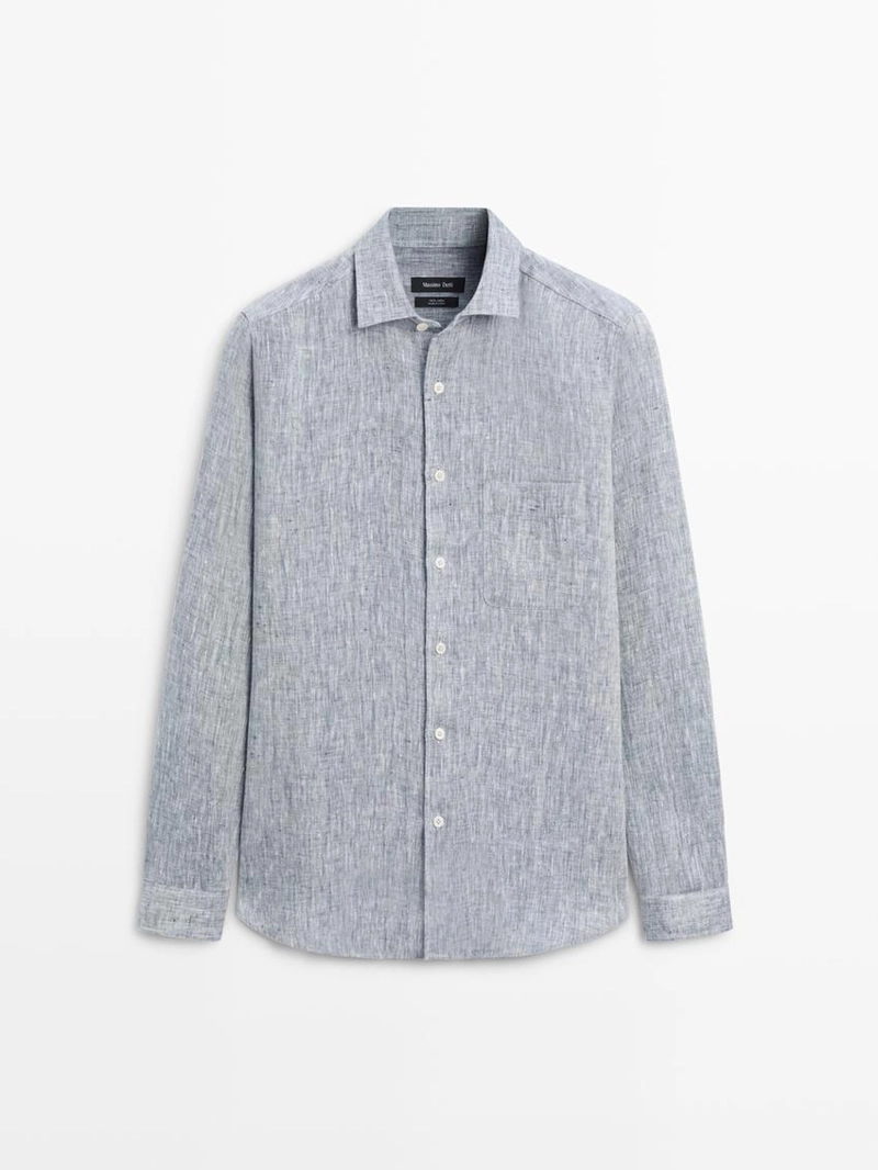 Рубашка из льна regular fit с карманом