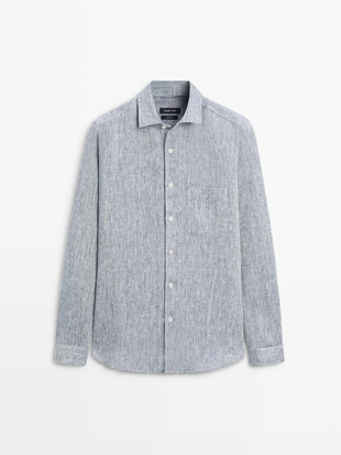 Рубашка из льна regular fit с карманом- Заказать в России