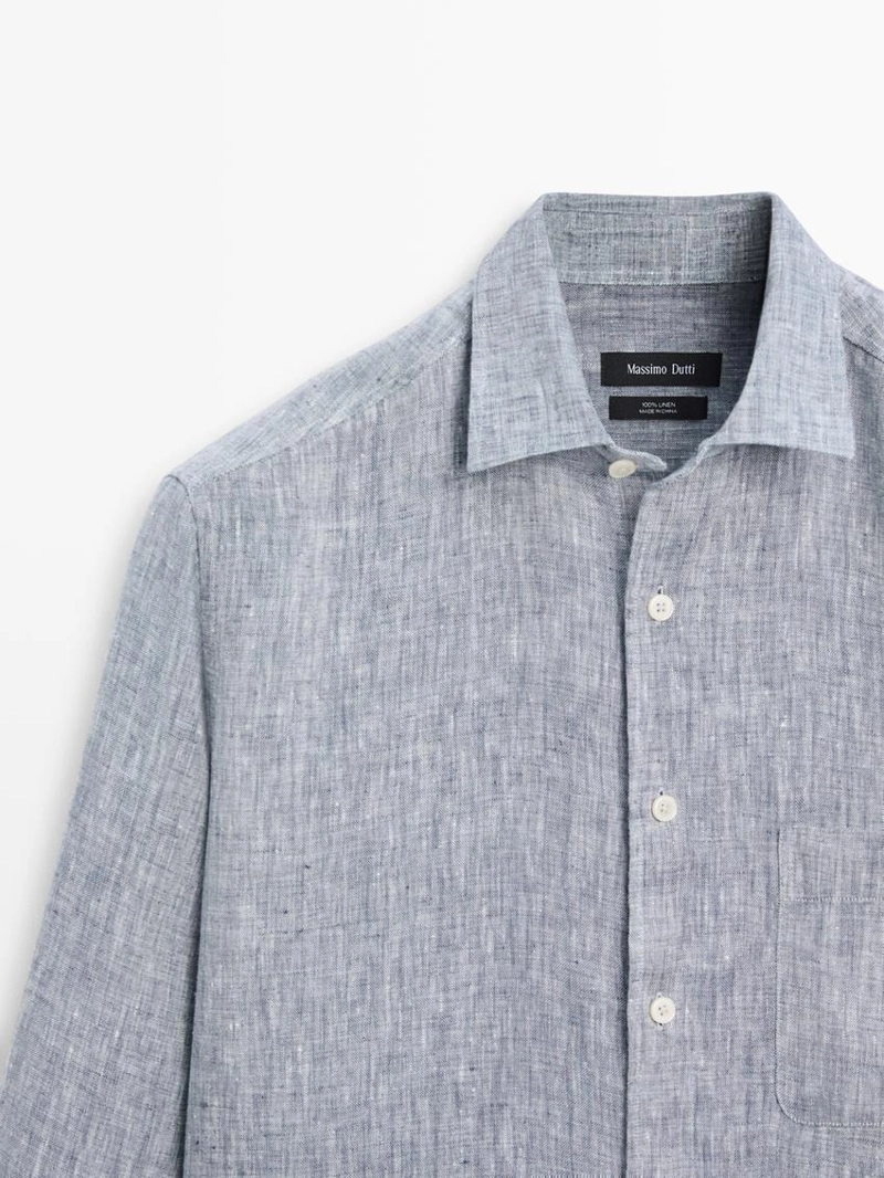 Рубашка из льна regular fit с карманом