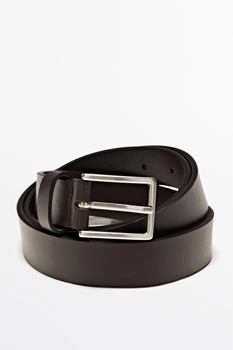 Кожанный ремень из натуральной кожи с прямоугольной пряжкой