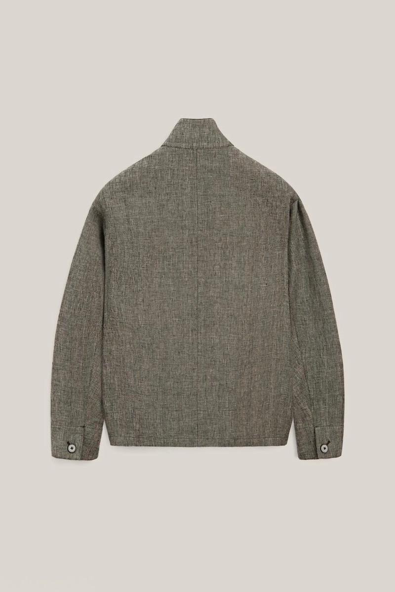 Льняная бомбер-куртка с деталями из меланжевой ткани - лимитированная коллекция
