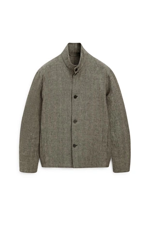 Льняная бомбер-куртка с деталями из меланжевой ткани - лимитированная коллекция- Заказать в России