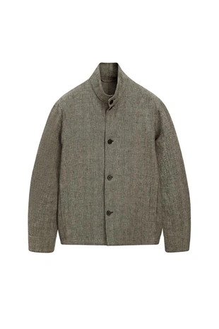 Льняная бомбер-куртка с деталями из меланжевой ткани - лимитированная коллекция- Заказать в России