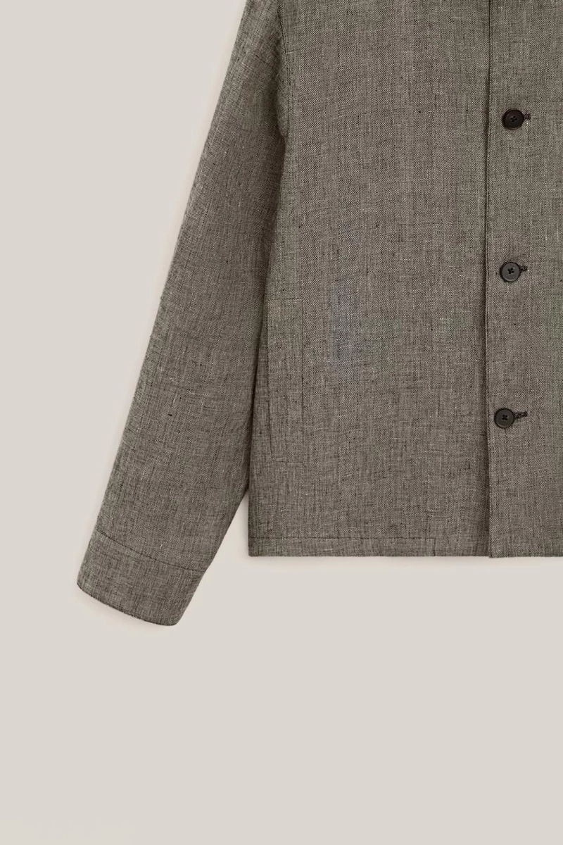 Льняная бомбер-куртка с деталями из меланжевой ткани - лимитированная коллекция