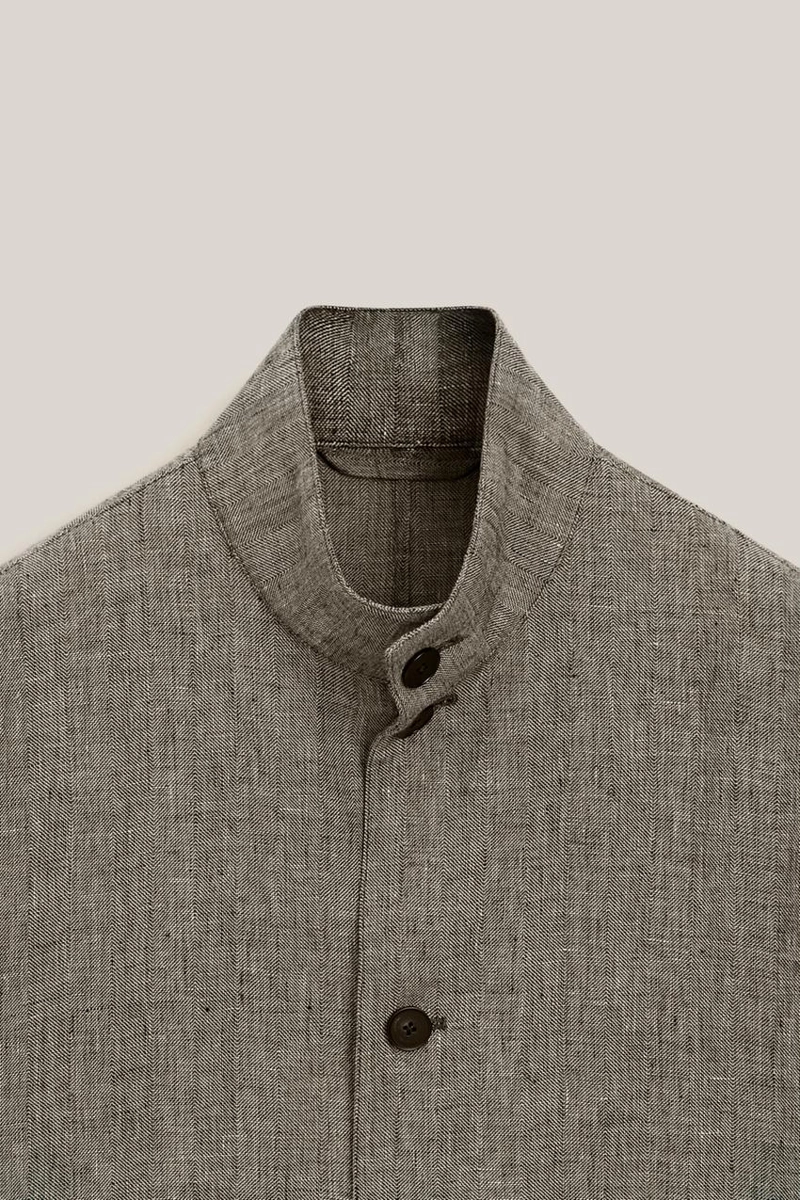 Льняная бомбер-куртка с деталями из меланжевой ткани - лимитированная коллекция