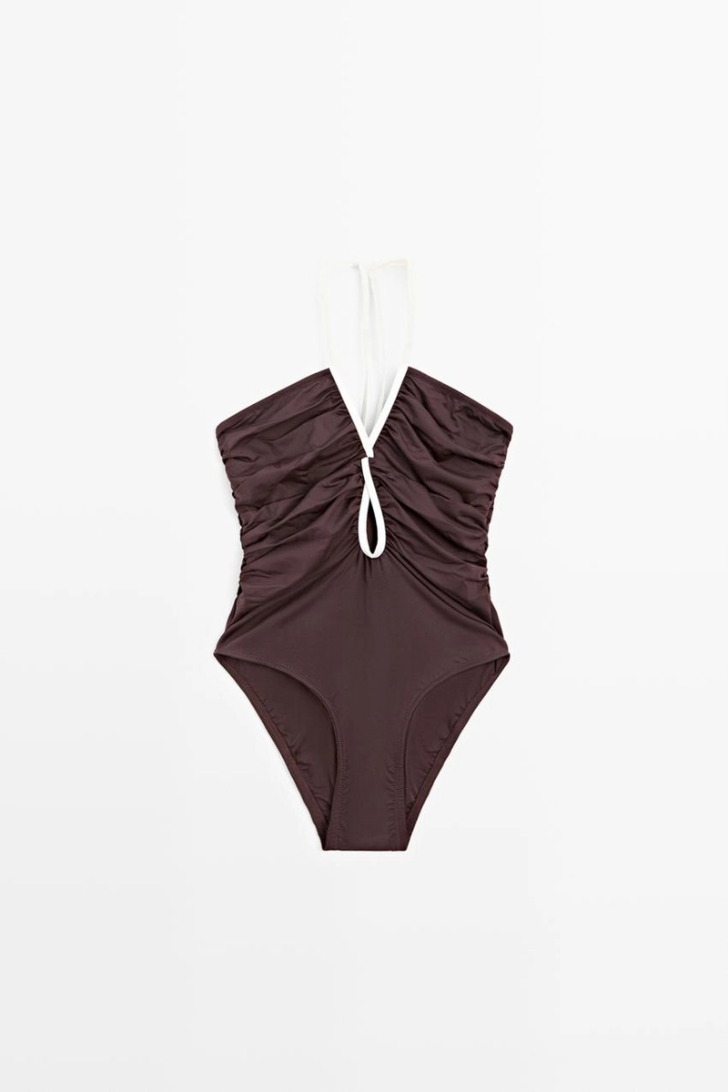 Купальник с контрастными деталями и складками