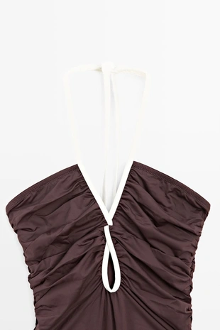 Купальник с контрастными деталями и складками- Заказать в России