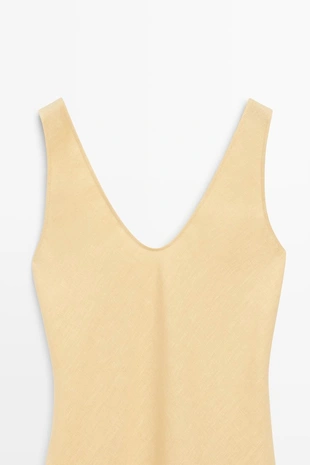 YELLOW | 6643/748/300 - Massimo Dutti Платье-миди с льняными бретелями