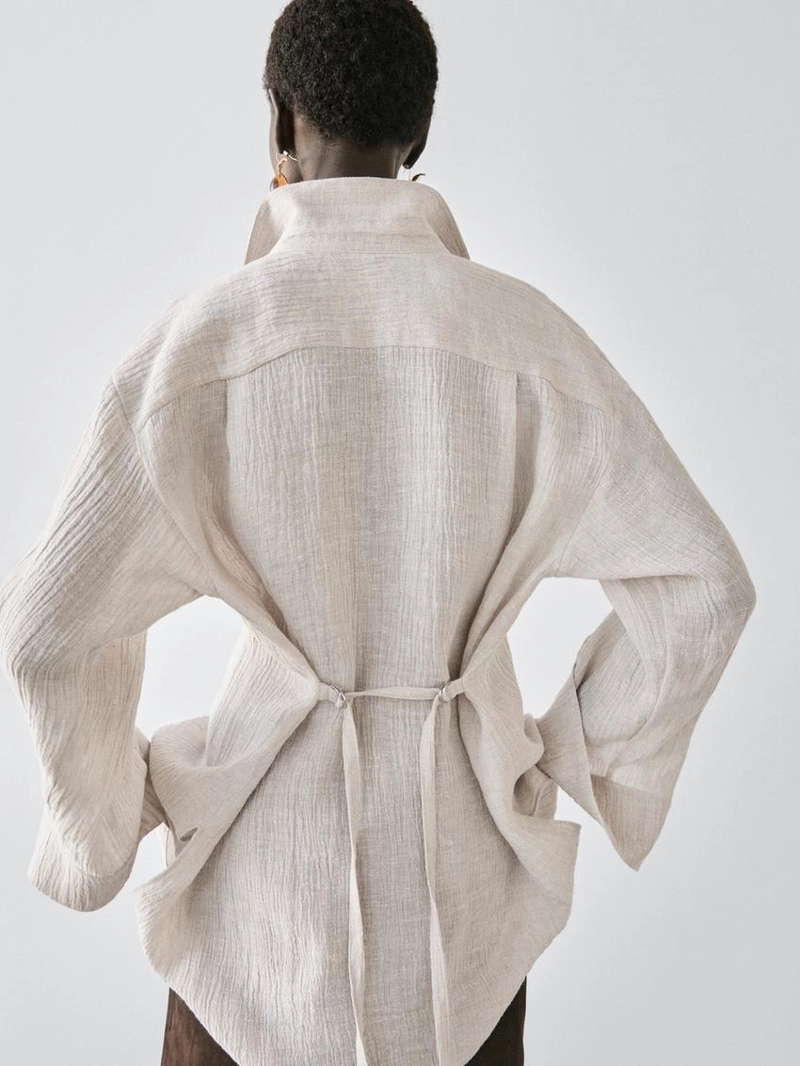 Рубашка-кофта из 100% льна с вафельным плетением