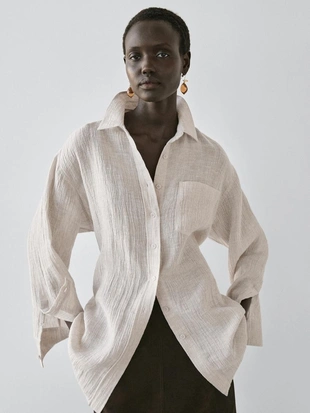Рубашка-кофта из 100% льна с вафельным плетением- Заказать в России
