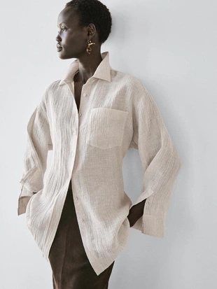 Рубашка-кофта из 100% льна с вафельным плетением- Заказать в России