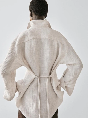 Рубашка-кофта из 100% льна с вафельным плетением- Заказать в России