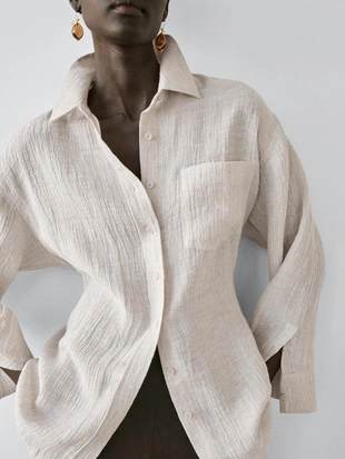 Рубашка-кофта из 100% льна с вафельным плетением- Заказать в России
