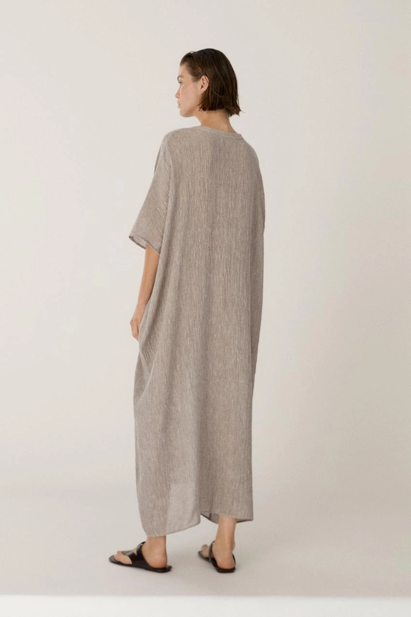 Платье-кафтан из смесового льна с вафельным плетением