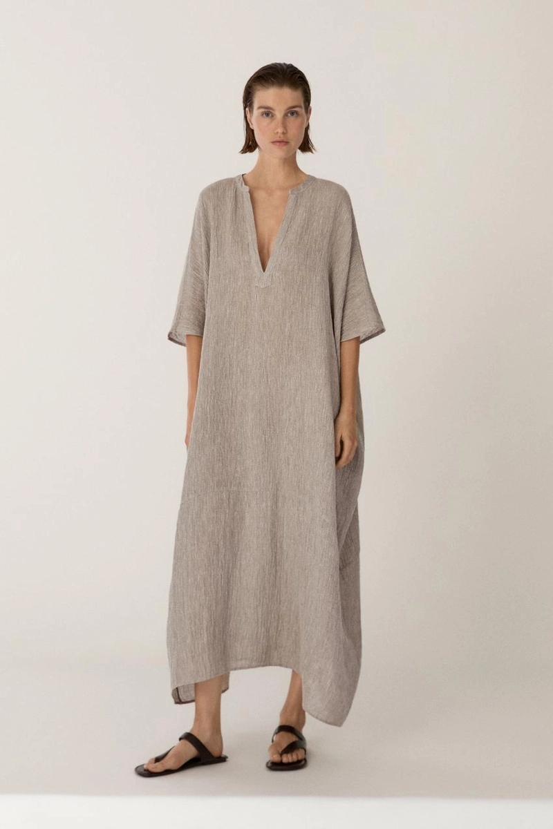 Платье-кафтан из смесового льна с вафельным плетением