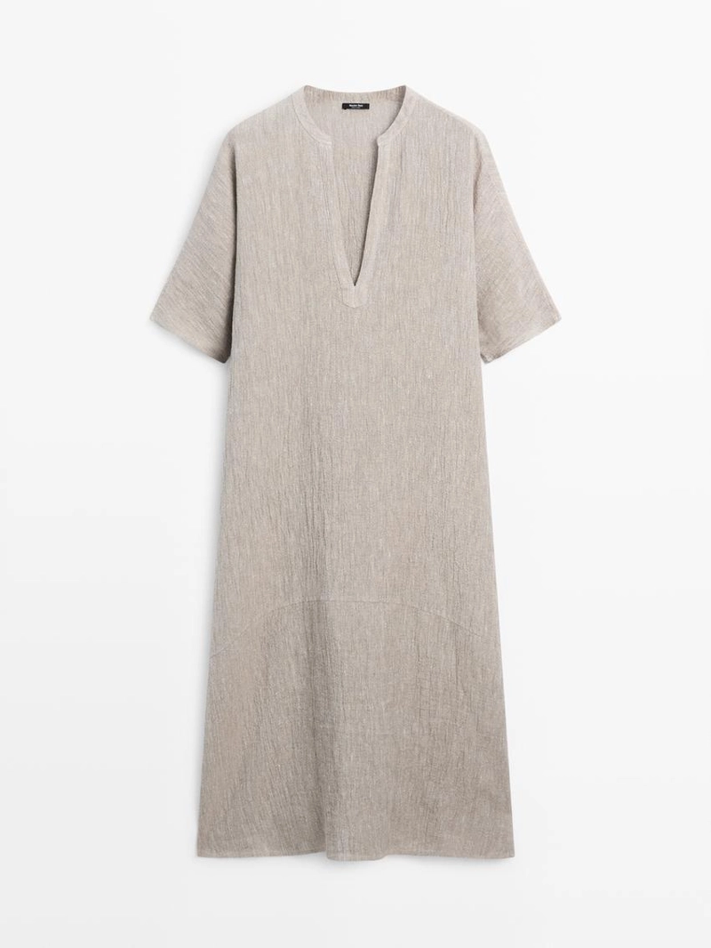 Платье-кафтан из смесового льна с вафельным плетением
