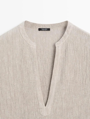 Платье-кафтан из смесового льна с вафельным плетением- Заказать в России