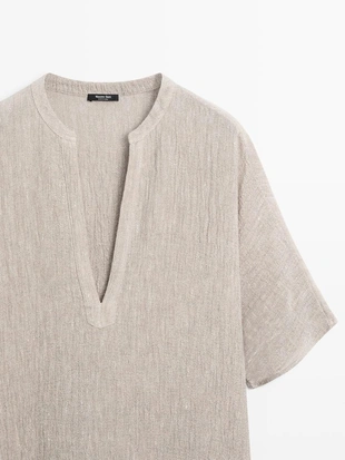 Платье-кафтан из смесового льна с вафельным плетением- Заказать в России