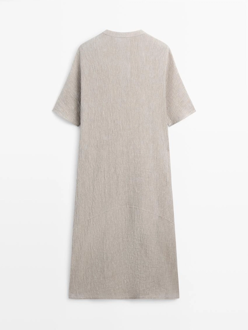 Платье-кафтан из смесового льна с вафельным плетением