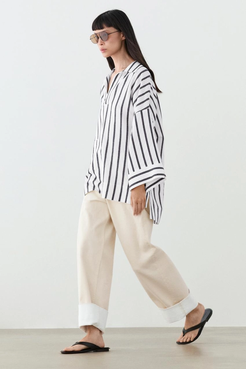 Рубашка с полосками в стиле oversize из льняной смеси